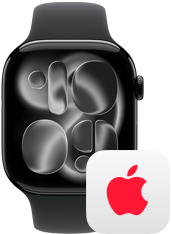 Apple Watch อยู่ข้างโลโก้ AppleCare+