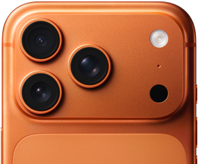 iPhone 17 Pro, ภายนอกด้านหลังบางส่วนสี [O7], ระบบกล้องระดับโปรที่มุมบนซ้าย, เลนส์ 3 ตัว, ไมโครโฟน, แฟลช
