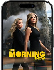 หน้าจอด้านหน้าของ iPhone 17 แสดงซีรีส์ Apple TV+ เรื่อง The Morning Show