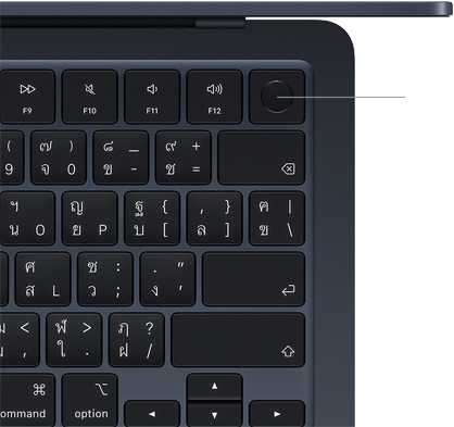 คีย์บอร์ดของ MacBook Air, ด้านขวาบน, แสดงตำแหน่งของปุ่ม Touch ID